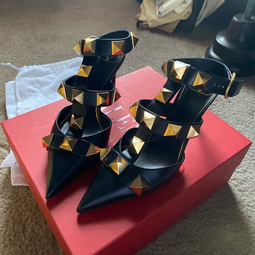 Valentino Black Heels with Gold Studs